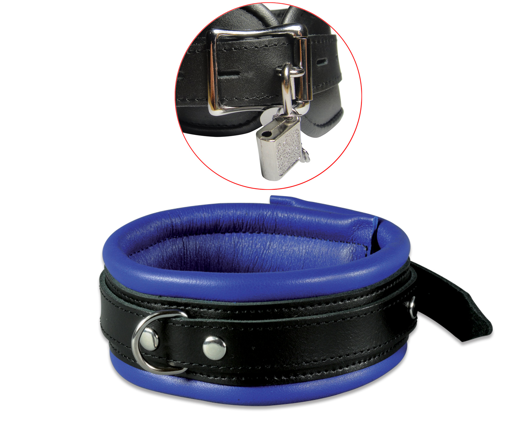 High Quality - Leder Halsfessel Blau abschließbar