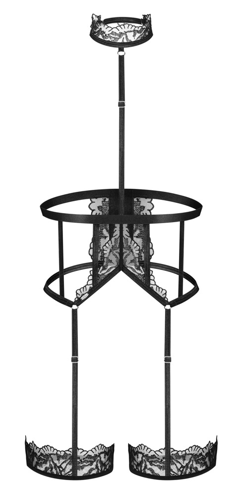Schwarzes Straps-Harness mit Spitze und Halsband – Hersis von Obsessive