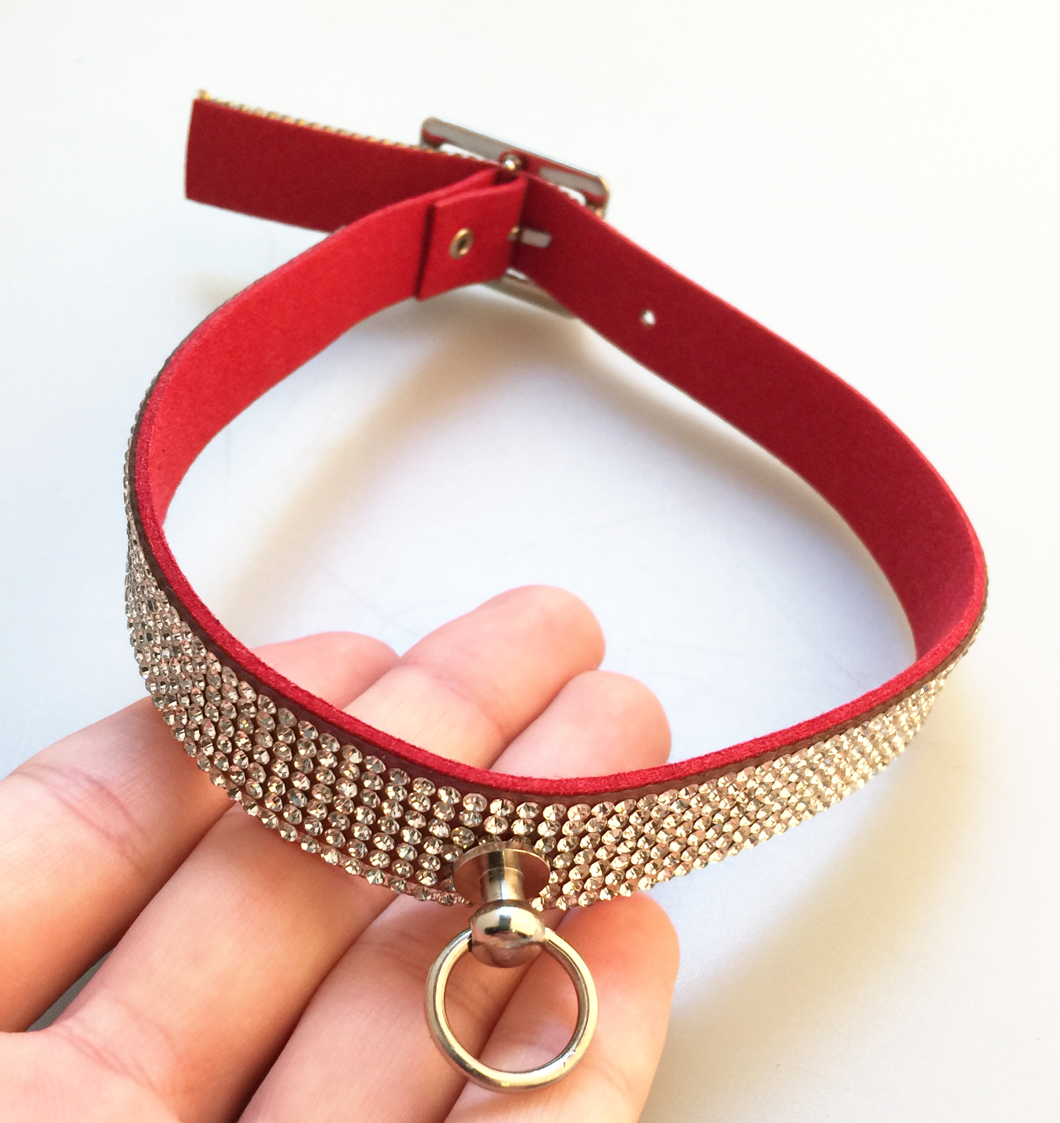 Halsband der O rot 1,7cm mit Strass