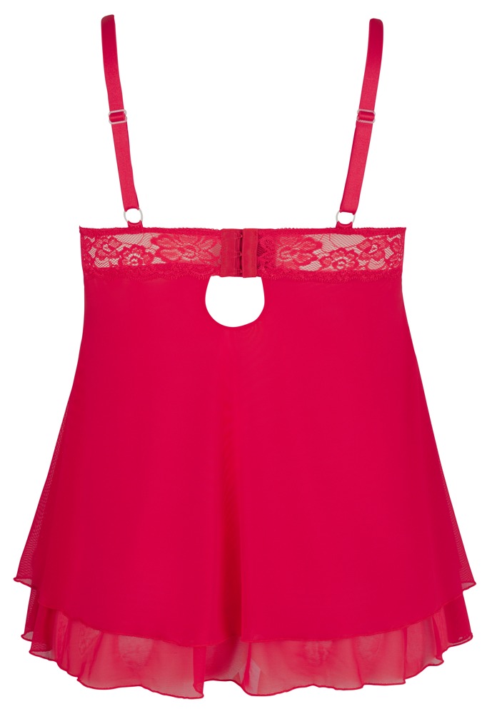 Rotes Babydoll mit geschlitzten Spitzen-Cups – Cottelli CURVES