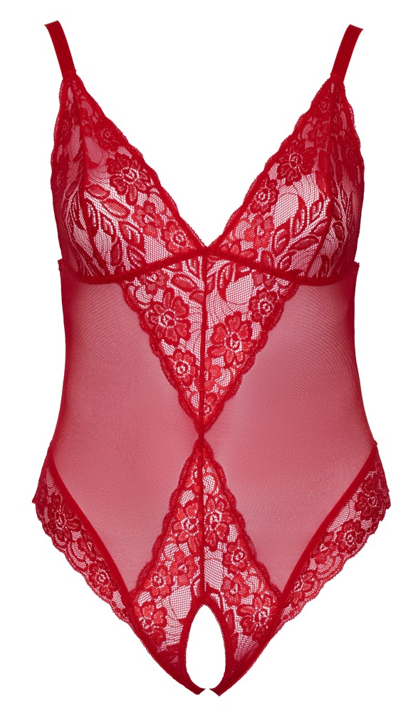 Roter Body ouvert mit Spitze und Soft-Cups – Cottelli CURVES